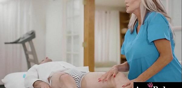  Watch an intense fuck massage with this hot mature masseuse Sally D Angelo and her handsome client Jake Adams.